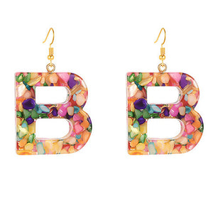 Gold Tone Large Acrylic Letter 'B' Colour Earrings E127