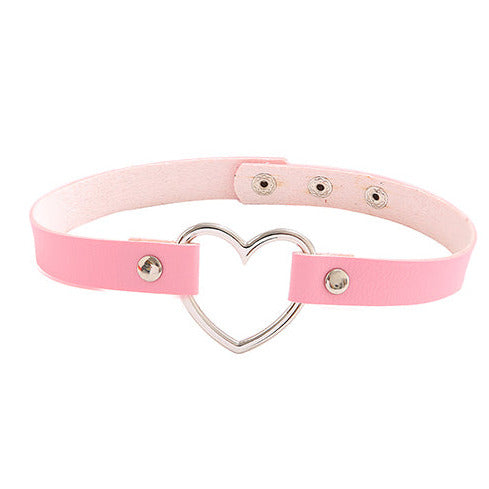 Pink Faux Leather Heary Shape Choker N32