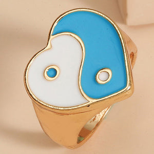 Gold Tone Ying Yang Blue Ring R43