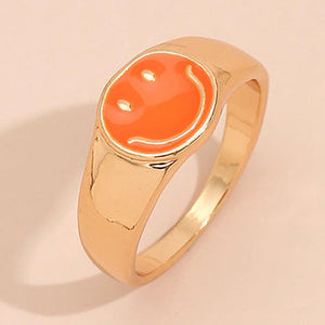 Gold Tone Orange Smiley Face Size O/P Ring R38