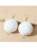 Large White Fluffy Ball Star/Moon Silver Tone Earrings E119