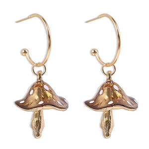Gold Tone Alloy Caramel Mushroom Earrings E21