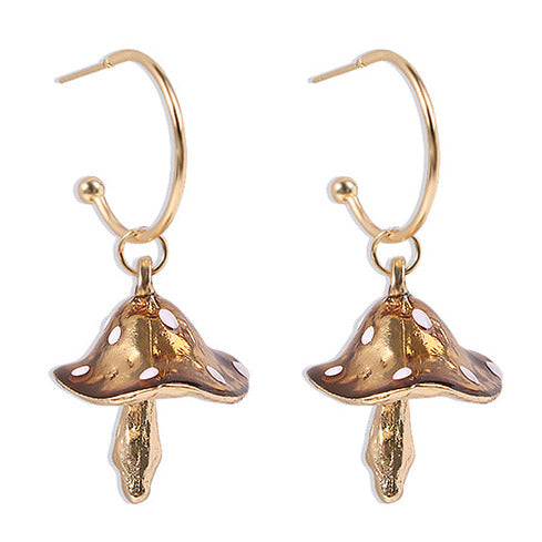 Gold Tone Alloy Caramel Mushroom Earrings E21