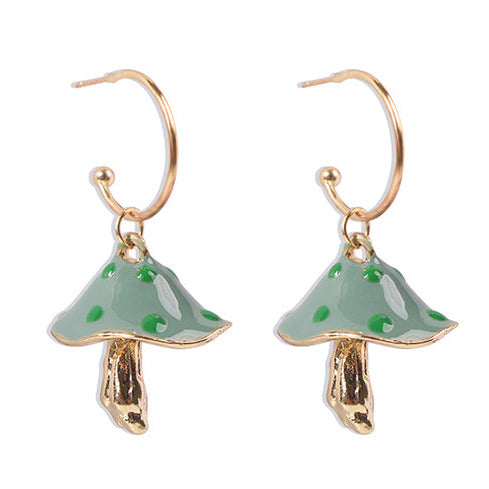 Gold Tone Alloy Green Mushroom Earrings E21